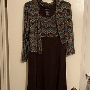 Brown print dress with jacket